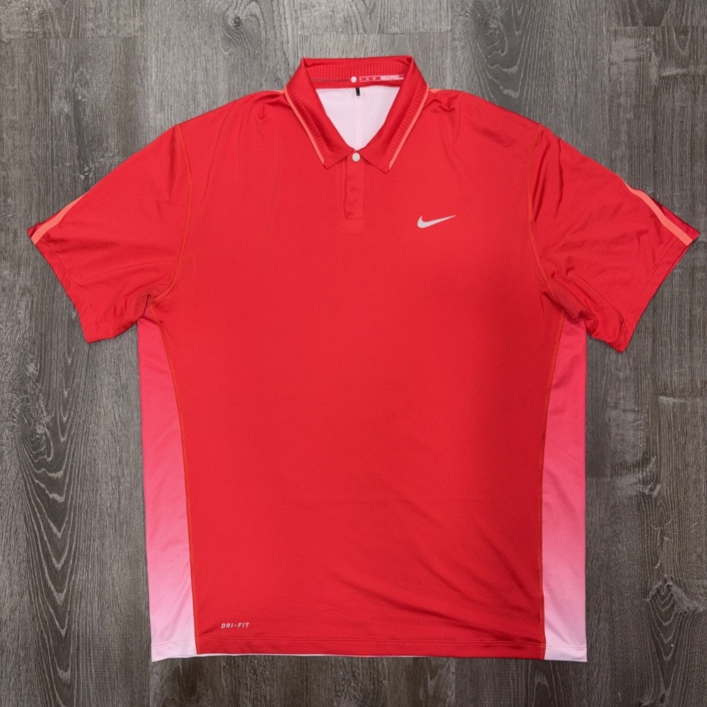 Nike Tiger Woods Polo Shirt Mens XL Red Ombre Dri-Fit Golf Performance Stretch
